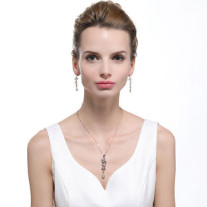 Clear Austrian Crystals Long Drop Earrings and Necklace Set - KHAISTA Fashion Jewellery