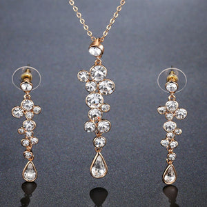 Clear Austrian Crystals Long Drop Earrings and Necklace Set - KHAISTA Fashion Jewellery