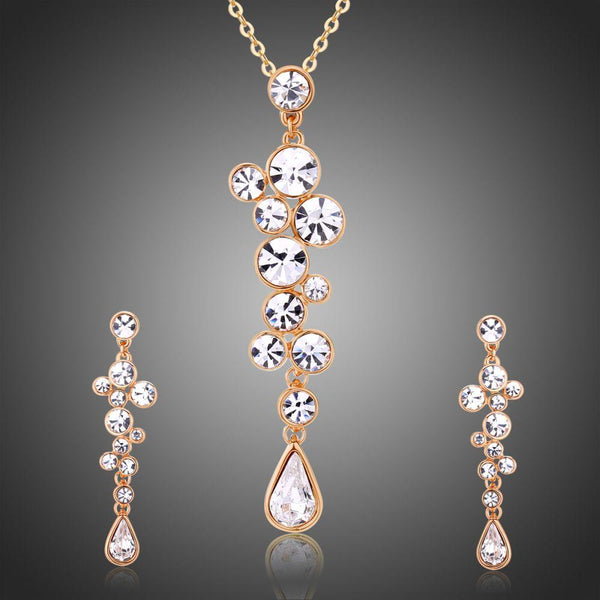 Khaista clear Austrian crystal long drop earrings necklace set
