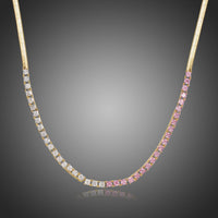 KHAISTA clear CZ long pendant necklace on white background
