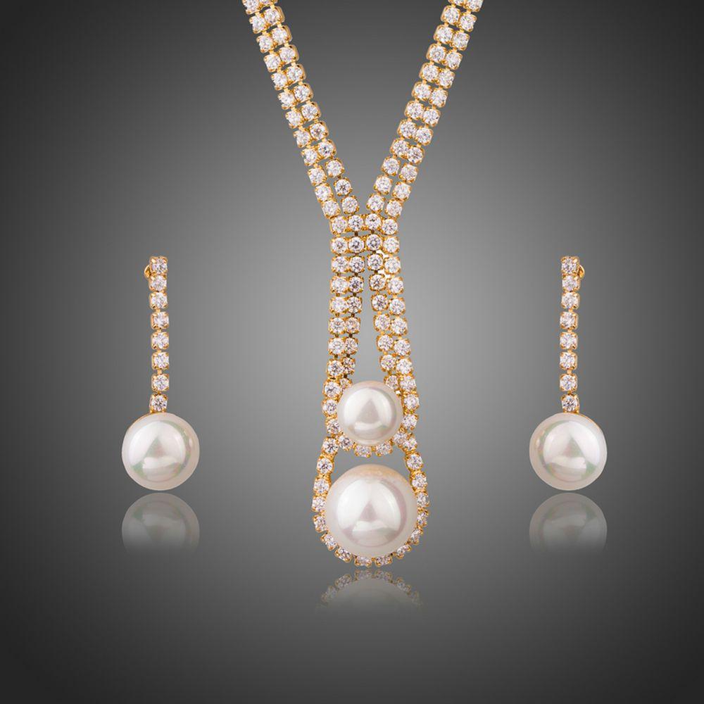Clear Cubic Zirconia Simulated Pearl Jewelry Set - KHAISTA Fashion Jewellery