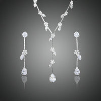 Khaista clear CZ small floral waterdrop jewellery set