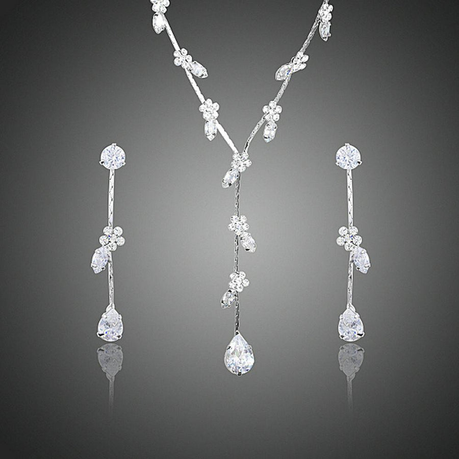 Khaista clear CZ small floral waterdrop jewellery set
