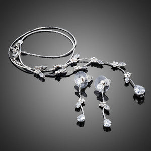 Clear Cubic Zirconia Small Flower Water Drop Jewelry Set - KHAISTA Fashion Jewellery