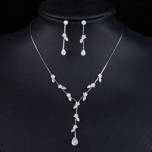 Clear Cubic Zirconia Small Flower Water Drop Jewelry Set - KHAISTA Fashion Jewellery