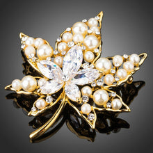 Load image into Gallery viewer, Clear Cubic Zirconia Stone Maple Leaf Shape Brooch - KHAISTA Fashion Jewellery
