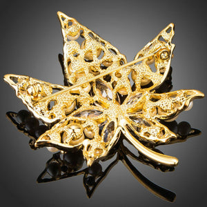 Clear Cubic Zirconia Stone Maple Leaf Shape Brooch - KHAISTA Fashion Jewellery