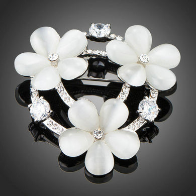 Clear Zircon CZ Crystal Flower Brooch Pin - KHAISTA Fashion Jewellery