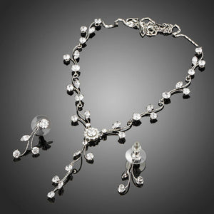 Clear Zirconia Sparkling Flower with Branch Geometric Jewelry Set - KHAISTA Fashion Jewellery
