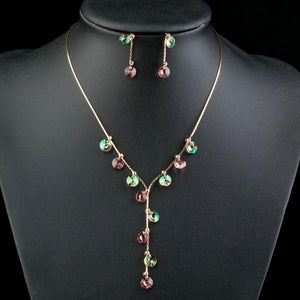 Colorful Stellux Austrian Crystal Drop Earrings and Necklace Jewelry Set - KHAISTA Fashion Jewellery