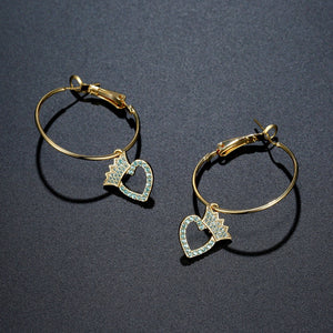 Crown Heart Dangle Earrings -KPE0399 - KHAISTA Fashion Jewellery