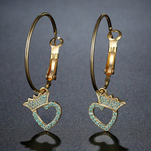 Load image into Gallery viewer, Crown Heart Dangle Earrings -KPE0399 - KHAISTA Fashion Jewellery

