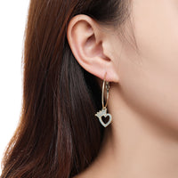 crown heart crystal dangle earrings detail view by KHAISTA
