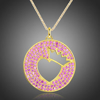 Pendant detail on KHAISTA crown heart hollow round pendant necklace