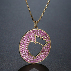 Crown Heart Hollow Round Pendant Necklace KPN0269 - KHAISTA Fashion Jewellery