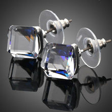 Load image into Gallery viewer, Crystal Blue Square Stud Earrings - KHAISTA Fashion Jewellery
