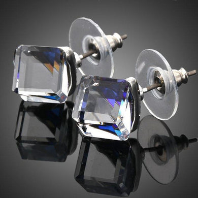 Crystal Blue Square Stud Earrings - KHAISTA Fashion Jewellery