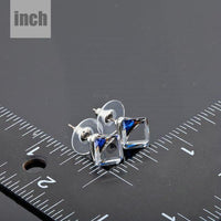 crystal blue square stud earrings detail view by KHAISTA