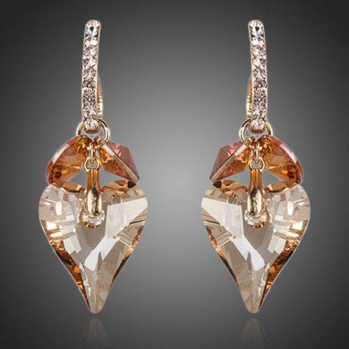 Crystal Caramel Heart Drop Earrings - KHAISTA Fashion Jewellery
