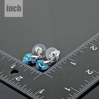 dark blue crystal heart drop earrings detail view by KHAISTA