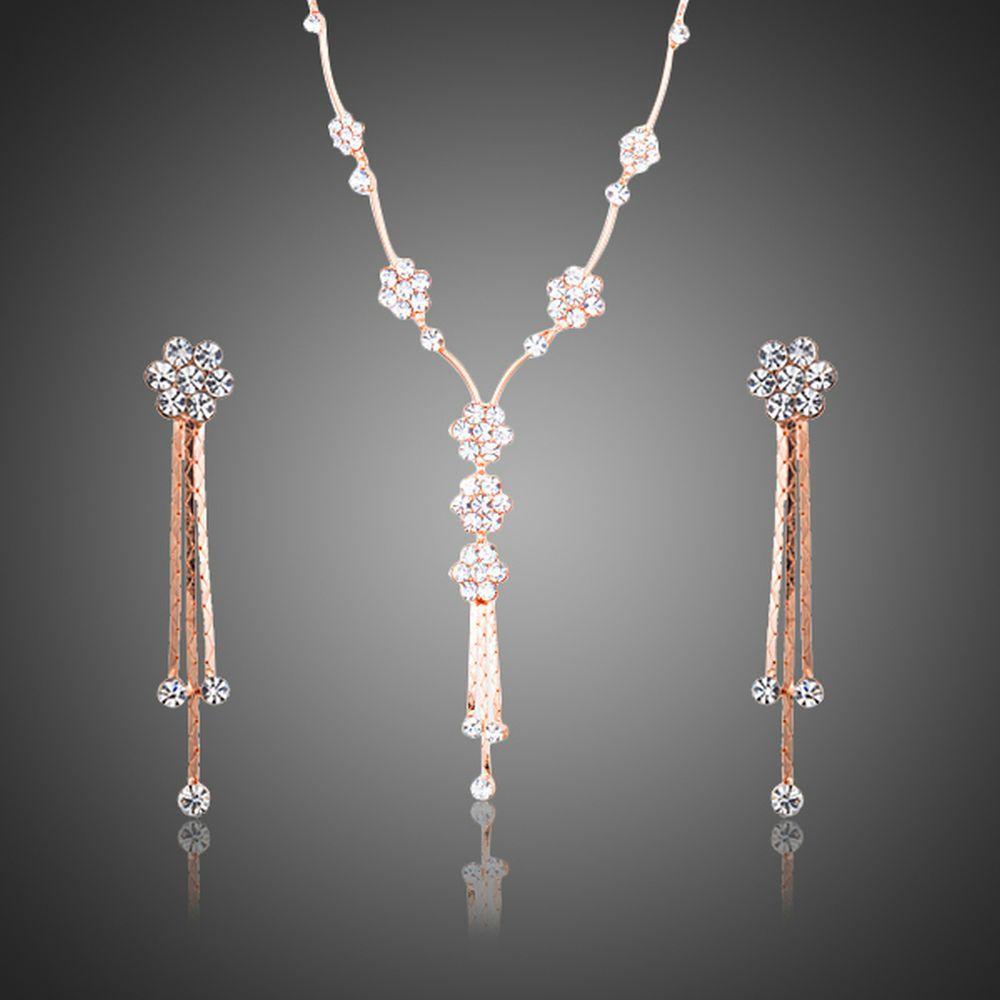 Crystal Design Drop Earrings + Pendant Set - KHAISTA Fashion Jewellery