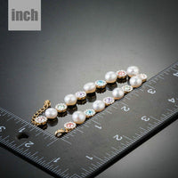 crystal flower stud pearl bracelet detail view by KHAISTA