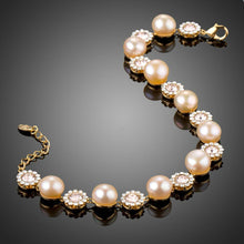 Load image into Gallery viewer, Crystal Flowers with Pearls Chain Bracelet - KHAISTA Fashion Jewellery
