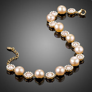 Crystal Flowers with Pearls Chain Bracelet - KHAISTA Fashion Jewellery