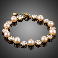 Load image into Gallery viewer, Crystal Flowers with Pearls Chain Bracelet - KHAISTA Fashion Jewellery
