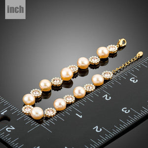 Crystal Flowers with Pearls Chain Bracelet - KHAISTA Fashion Jewellery