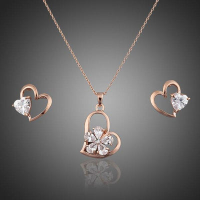 Crystal Heart Stud Earrings and Necklace Set