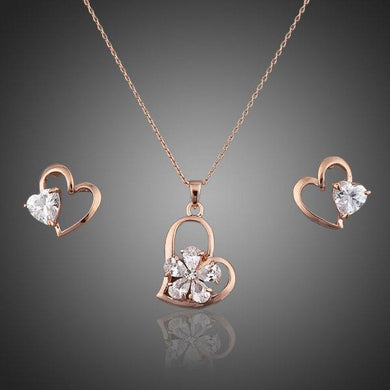 Crystal Heart Shaped Stud Earrings and Necklace Set - KHAISTA Fashion Jewellery