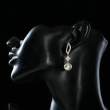 Load image into Gallery viewer, Crystal Leaf Design with Pearl Drop Earrings - KHAISTA Fashion Jewellery
