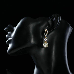 Crystal Leaf Design with Pearl Drop Earrings - KHAISTA Fashion Jewellery