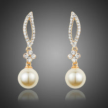 Load image into Gallery viewer, Crystal Leaf Design with Pearl Drop Earrings - KHAISTA Fashion Jewellery
