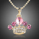 Pink Crystal Crown Pendant Necklace