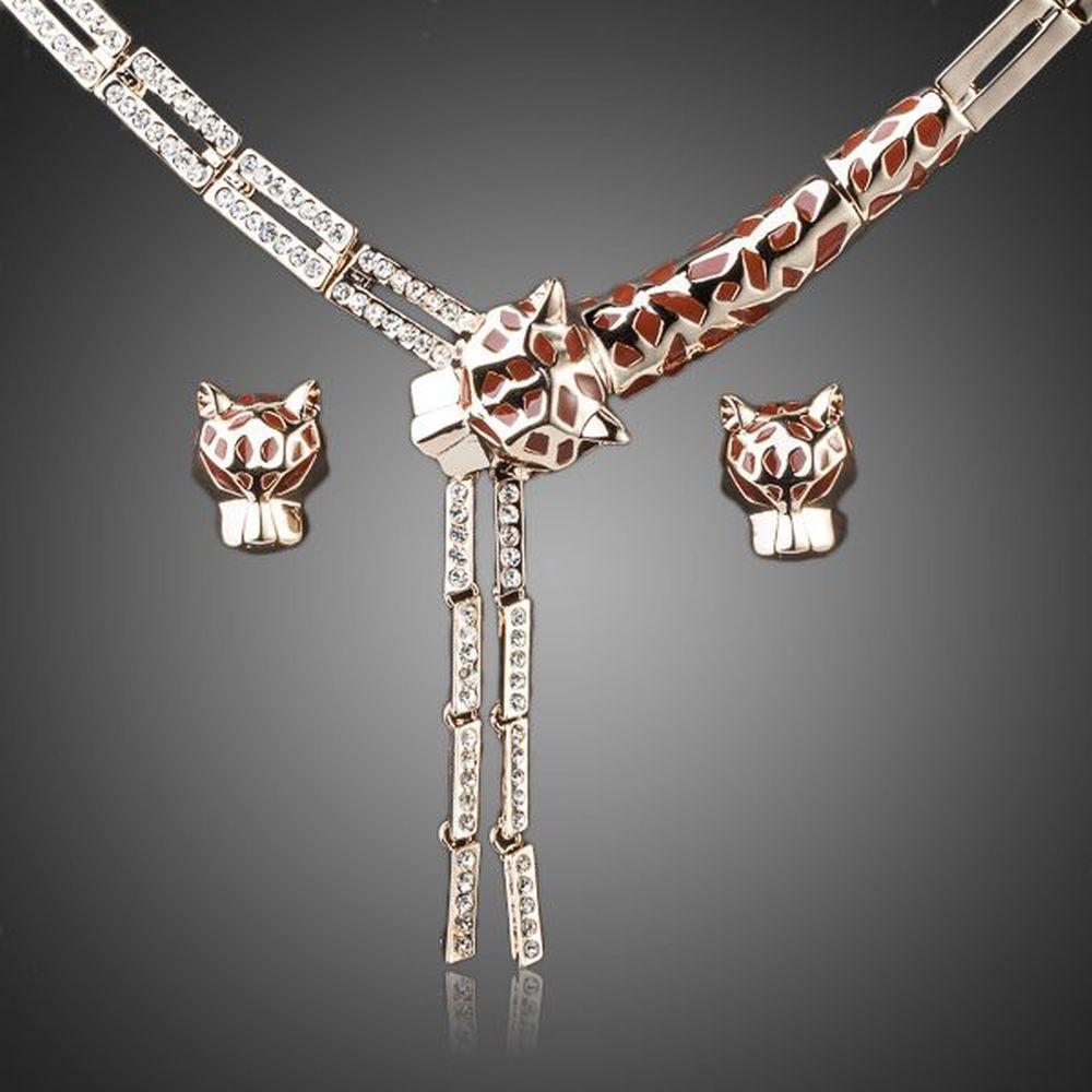 Crystal Stellux Austrian Leopard Stud Earring and Necklace Set - KHAISTA Fashion Jewellery