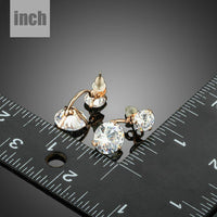 white CZ crystal drop earrings detail view by KHAISTA