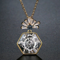Close up detail of KHAISTA crystal pendant necklace for women