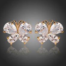 Load image into Gallery viewer, Cubic Zirconia Butterfly Stud Earrings -KPE0142 - KHAISTA Fashion Jewellery
