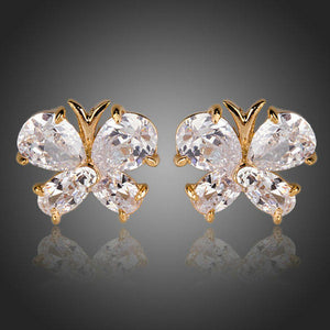Cubic Zirconia Butterfly Stud Earrings -KPE0142 - KHAISTA Fashion Jewellery