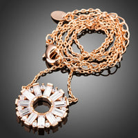 Side angle view of KHAISTA cubic zirconia chain necklace