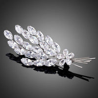 Khaista cubic zirconia feather brooch pin on white background
