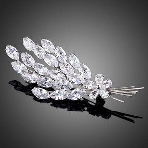 Cubic Zirconia Feather Design Brooch Pin - KHAISTA Fashion Jewellery