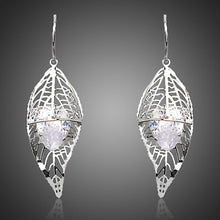 Load image into Gallery viewer, Cubic Zirconia Inside Leaf Drop Earrings - KHAISTA Fashion Jewellery
