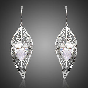 Cubic Zirconia Inside Leaf Drop Earrings - KHAISTA Fashion Jewellery