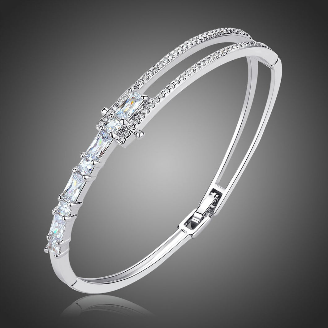 Cubic Zirconia Light Tennis Bangle -KBQ0103 - KHAISTA Fashion Jewelry