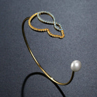 cubic zirconia pearl bangle detail view by KHAISTA
