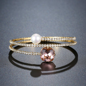 Cubic Zirconia Pearl Chain Bracelet -KBQ0108 - KHAISTA Fashion Jewelry