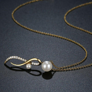Cubic Zirconia Pearl Necklace Pendant - KHAISTA Fashion Jewellery